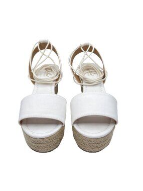 White Ankle Strap Platform Sandals Size: 9